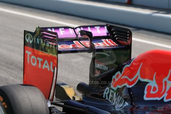 World © Octane Photographic Ltd. Infiniti Red Bull Racing RB11 rear wing – Daniil Kvyat. Saturday 9th May 2015, F1 Spanish GP Formula 1 Practice 3, Circuit de Barcelona-Catalunya, Spain. Digital Ref: 1256CB7D7917
