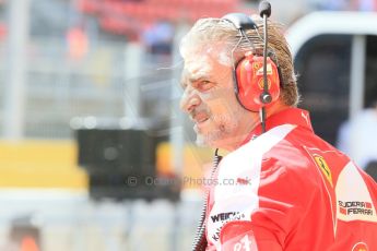 World © Octane Photographic Ltd. Scuderia Ferrari -Maurizio Arrivabene. Saturday 9th May 2015, F1 Spanish GP Practice 3, Circuit de Barcelona-Catalunya, Spain. Digital Ref: 1256LB1D7914