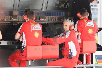 World © Octane Photographic Ltd. Scuderia Ferrari -Maurizio Arrivabene. Saturday 9th May 2015, F1 Spanish GP Practice 3, Circuit de Barcelona-Catalunya, Spain. Digital Ref: 1256LB1D8034