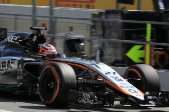 World © Octane Photographic Ltd. Sahara Force India VJM08 – Nico Hulkenberg. Saturday 9th May 2015, F1 Spanish GP Practice 3, Circuit de Barcelona-Catalunya, Spain. Digital Ref: 1256LW1L7583