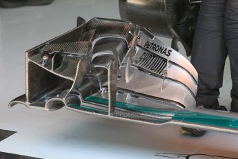 World © Octane Photographic Ltd. Mercedes AMG Petronas F1 W06 Hybrid – front wing. Saturday 9th May 2015, F1 Spanish GP Formula 1 Practice 3, Circuit de Barcelona-Catalunya, Spain. Digital Ref: 1256LW1L7715