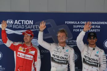 World © Octane Photographic Ltd. Mercedes AMG Petronas F1 W06 Hybrid – Nico Rosberg, Lewis Hamilton and Scuderia Ferrari SF15-T– Sebastian Vettel. Saturday 9th May 2015, F1 Spanish GP Qualifying, Circuit de Barcelona-Catalunya, Spain. Digital Ref: 1257CB7D8430