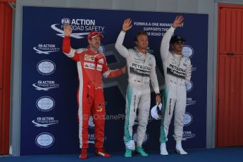 World © Octane Photographic Ltd. Mercedes AMG Petronas F1 W06 Hybrid – Nico Rosberg, Lewis Hamilton and Scuderia Ferrari SF15-T– Sebastian Vettel. Saturday 9th May 2015, F1 Spanish GP Qualifying, Circuit de Barcelona-Catalunya, Spain. Digital Ref: 1257LB1D8840