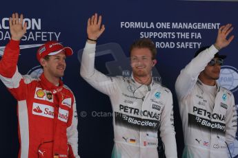 World © Octane Photographic Ltd. Mercedes AMG Petronas F1 W06 Hybrid – Nico Rosberg, Lewis Hamilton and Scuderia Ferrari SF15-T– Sebastian Vettel. Saturday 9th May 2015, F1 Spanish GP Qualifying, Circuit de Barcelona-Catalunya, Spain. Digital Ref: 1257LB1D8858