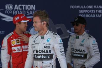 World © Octane Photographic Ltd. Mercedes AMG Petronas F1 W06 Hybrid – Nico Rosberg, Lewis Hamilton and Scuderia Ferrari SF15-T– Sebastian Vettel. Saturday 9th May 2015, F1 Spanish GP Qualifying, Circuit de Barcelona-Catalunya, Spain. Digital Ref: 1257LB1D8882