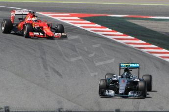 World © Octane Photographic Ltd. Mercedes AMG Petronas F1 W06 Hybrid – Nico Rosberg and Scuderia Ferrari SF15-T– Sebastian Vettel. Sunday 10th May 2015, F1 Spanish GP Formula 1 Race, Circuit de Barcelona-Catalunya, Spain. Digital Ref: 1265CB0463