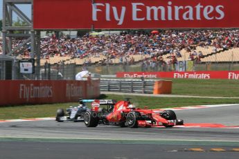 World © Octane Photographic Ltd. Scuderia Ferrari SF15-T– Sebastian Vettel and Mercedes AMG Petronas F1 W06 Hybrid – Lewis Hamilton. Sunday 10th May 2015, F1 Spanish GP Formula 1 Race, Circuit de Barcelona-Catalunya, Spain. Digital Ref: 1265CB5D2021