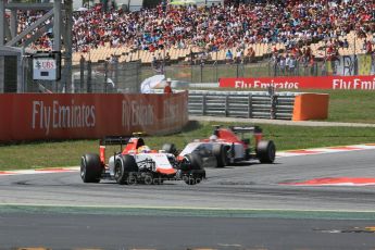 World © Octane Photographic Ltd. Manor Marussia F1 Team MR03 – Roberto Merhi and William Stevens. Sunday 10th May 2015, F1 Spanish GP Formula 1 Race, Circuit de Barcelona-Catalunya, Spain. Digital Ref: 1265CB5D2050