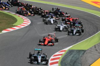 World © Octane Photographic Ltd. Mercedes AMG Petronas F1 W06 Hybrid – Nico Rosberg leads the pack. Sunday 10th May 2015, F1 Spanish GP Formula 1 Race, Circuit de Barcelona-Catalunya, Spain. Digital Ref: 1265LB1D0313