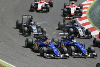 World © Octane Photographic Ltd. Sauber F1 Team C34-Ferrari – Marcus Ericsson and Felipe Nasr. Sunday 10th May 2015, F1 Spanish GP Formula 1 Race, Circuit de Barcelona-Catalunya, Spain. Digital Ref: 1265LB1D0339