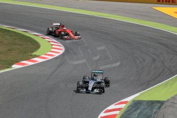 World © Octane Photographic Ltd. Mercedes AMG Petronas F1 W06 Hybrid – Nico Rosberg and Scuderia Ferrari SF15-T– Sebastian Vettel. Sunday 10th May 2015, F1 Spanish GP Formula 1 Race, Circuit de Barcelona-Catalunya, Spain. Digital Ref: 1265LB1D0396