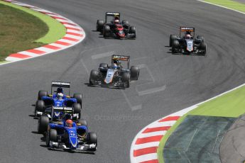 World © Octane Photographic Ltd. Sauber F1 Team C34-Ferrari – Felipe Nasr leads the backmarkers. Sunday 10th May 2015, F1 Spanish GP Formula 1 Race Circuit de Barcelona-Catalunya, Spain. Digital Ref: 1265LB1D0444