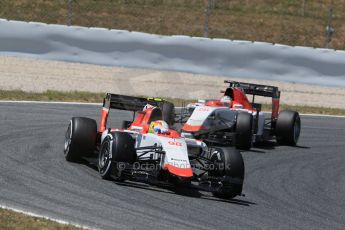 World © Octane Photographic Ltd. Manor Marussia F1 Team MR03 – Roberto Merhi and William Stevens. Sunday 10th May 2015, F1 Spanish GP Formula 1 Race, Circuit de Barcelona-Catalunya, Spain. Digital Ref: 1265LB1D0507