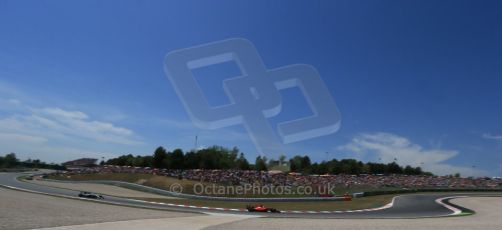 World © Octane Photographic Ltd. Scuderia Ferrari SF15-T– Sebastian Vettel and Mercedes AMG Petronas F1 W06 Hybrid – Lewis Hamilton. Sunday 10th May 2015, F1 Spanish GP Formula 1 Race, Circuit de Barcelona-Catalunya, Spain. Digital Ref: 1265LB1D0769