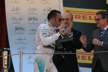 World © Octane Photographic Ltd. Mercedes AMG Petronas F1 W06 Hybrid – Lewis Hamilton (2nd). Sunday 10th May 2015, F1 Spanish GP Formula 1 Race podium, Circuit de Barcelona-Catalunya, Spain. Digital Ref: 1266CB7D0640