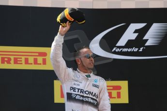 World © Octane Photographic Ltd. Mercedes AMG Petronas F1 W06 Hybrid – Lewis Hamilton (2nd). Sunday 10th May 2015, F1 Spanish GP Formula 1 Race podium, Circuit de Barcelona-Catalunya, Spain. Digital Ref: 1266CB7D0644