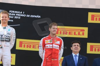 World © Octane Photographic Ltd. Scuderia Ferrari SF15-T– Sebastian Vettel (3rd). Sunday 10th May 2015, F1 Spanish GP Formula 1 Race podium, Circuit de Barcelona-Catalunya, Spain. Digital Ref: