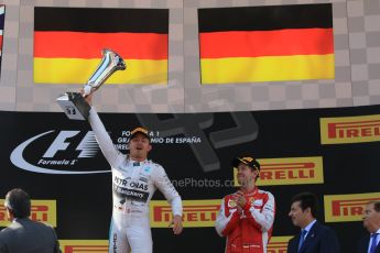 World © Octane Photographic Ltd. Mercedes AMG Petronas F1 W06 Hybrid – Lewis Hamilton (2nd) and Scuderia Ferrari SF15-T– Sebastian Vettel (3rd). Sunday 10th May 2015, F1 Spanish GP Formula 1 Race podium, Circuit de Barcelona-Catalunya, Spain. Digital Ref: