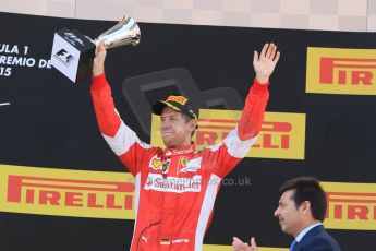 World © Octane Photographic Ltd. Scuderia Ferrari SF15-T– Sebastian Vettel (3rd). Sunday 10th May 2015, F1 Spanish GP Formula 1 Race podium, Circuit de Barcelona-Catalunya, Spain. Digital Ref: