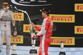 World © Octane Photographic Ltd. Mercedes AMG Petronas F1 W06 Hybrid – Lewis Hamilton (2nd) and Scuderia Ferrari SF15-T– Sebastian Vettel (3rd). Sunday 10th May 2015, F1 Spanish GP Formula 1 Race podium, Circuit de Barcelona-Catalunya, Spain. Digital Ref: