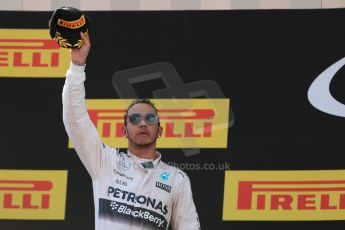 World © Octane Photographic Ltd. Mercedes AMG Petronas F1 W06 Hybrid – Lewis Hamilton (2nd). Sunday 10th May 2015, F1 Spanish GP Formula 1 Race podium, Circuit de Barcelona-Catalunya, Spain. Digital Ref: 1266LB1D0874