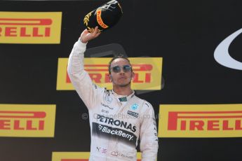 World © Octane Photographic Ltd. Mercedes AMG Petronas F1 W06 Hybrid – Lewis Hamilton (2nd). Sunday 10th May 2015, F1 Spanish GP Formula 1 Race podium, Circuit de Barcelona-Catalunya, Spain. Digital Ref: 1266LB1D0880