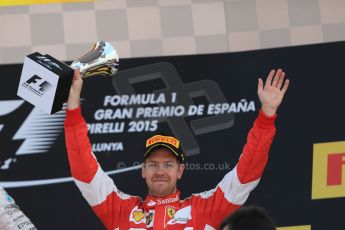 World © Octane Photographic Ltd. Scuderia Ferrari SF15-T– Sebastian Vettel (3rd). Sunday 10th May 2015, F1 Spanish GP Formula 1 Race podium, Circuit de Barcelona-Catalunya, Spain. Digital Ref: