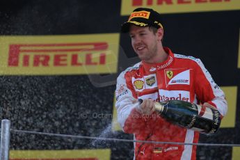 World © Octane Photographic Ltd. Scuderia Ferrari SF15-T– Sebastian Vettel (3rd). Sunday 10th May 2015, F1 Spanish GP Formula 1 Race podium, Circuit de Barcelona-Catalunya, Spain. Digital Ref: