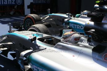 World © Octane Photographic Ltd. Mercedes AMG Petronas F1 W06 Hybrid – Lewis Hamilton (2nd). Sunday 10th May 2015, F1 Spanish GP Formula 1 Race parc ferme, Circuit de Barcelona-Catalunya, Spain. Digital Ref: 1266LW1L8670