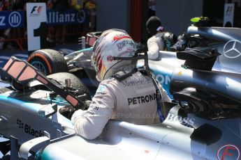 World © Octane Photographic Ltd. Mercedes AMG Petronas F1 W06 Hybrid – Lewis Hamilton (2nd). Sunday 10th May 2015, F1 Spanish GP Formula 1 Race parc ferme, Circuit de Barcelona-Catalunya, Spain. Digital Ref: 1266LW1L8684