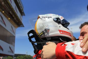 World © Octane Photographic Ltd. Scuderia Ferrari SF15-T– Sebastian Vettel. Sunday 10th May 2015, F1 Spanish GP Formula 1 Race parc ferme, Circuit de Barcelona-Catalunya, Spain. Digital Ref: 1266LW1L8761