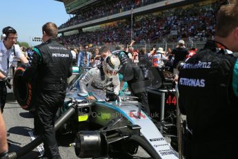 World © Octane Photographic Ltd. Mercedes AMG Petronas F1 W06 Hybrid – Lewis Hamilton. Sunday 10th May 2015, F1 Spanish GP Formula 1 Grid, Circuit de Barcelona-Catalunya, Spain. Digital Ref: 1264LB1D0220