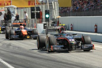 World © Octane Photographic Ltd. Friday 8th May 2015. Rapax – Robert Visoiuand Trident – Raffaele Marciello. GP2 Practice – Circuit de Barcelona–Catalunya. Spain. Digital Ref. : 1250CB1L6617