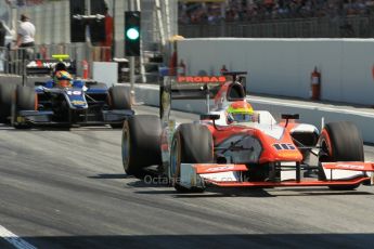 World © Octane Photographic Ltd. Friday 8th May 2015. MP Motorsport – Sergio Canamasas and Russian Time – Artem Markelov. GP2 Practice – Circuit de Barcelona–Catalunya. Spain. Digital Ref. : 1250CB1L6654