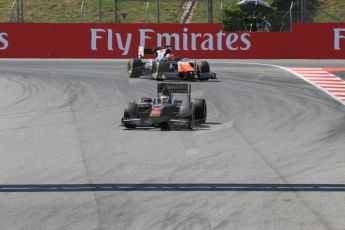 World © Octane Photographic Ltd. Friday 8th May 2015. ART Grand Prix – Stoffel Vandoorne and Trident – Raffaele Marciello. GP2 Qualifying – Circuit de Barcelona–Catalunya. Spain. Digital Ref. : 1252CB5D1333