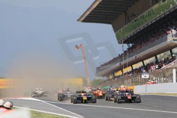 World © Octane Photographic Ltd. Saturday 9th May 2015. A very dusty race start as Stoffel Vandoorne holds his pole position place. GP2 Race 1 – Circuit de Barcelona–Catalunya. Spain. Digital Ref: