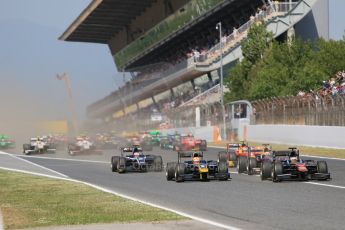 World © Octane Photographic Ltd. Saturday 9th May 2015. A very dusty race start as Stoffel Vandoorne holds his pole position place. GP2 Race 1 – Circuit de Barcelona–Catalunya. Spain. Digital Ref: