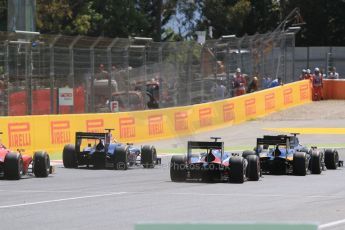 World © Octane Photographic Ltd. Saturday 9th May 2015. The leaders head into turn 1. GP2 Race 1 – Circuit de Barcelona–Catalunya. Spain. Digital Ref: