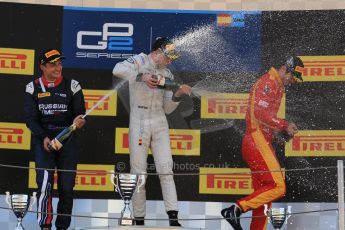 World © Octane Photographic Ltd. Saturday 9th May 2015. ART Grand Prix – Stoffel Vandoorne (1st), Russian Time – Mitch Evans (2nd) and Racing Engineering – Alexander Rossi (3rd). GP2 Race 1 – Circuit de Barcelona–Catalunya. Spain. Digital Ref: