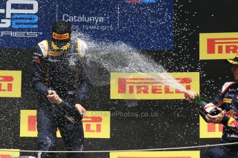 World © Octane Photographic Ltd. Sunday 10th May 2015. DAMS – Alex Lynn (1st) and Pierre Gasly (3rd). GP2 Race 2 – Circuit de Barcelona–Catalunya. Spain. Digital Ref: 1263CB7D9916