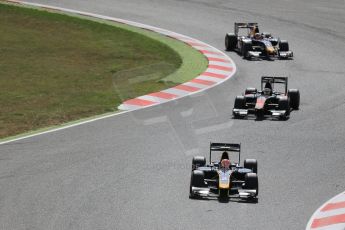 World © Octane Photographic Ltd. Sunday 10th May 2015. DAMS – Alex Lynn, ART Grand Prix – Stoffel Vandoorne and DAMS – Pierre Gasly. GP2 Race 2 – Circuit de Barcelona–Catalunya. Spain. Digital Ref: 1263LB1D9789