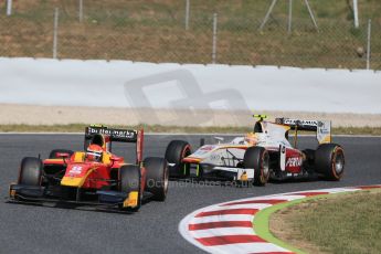 World © Octane Photographic Ltd. Sunday 10th May 2015. Racing Engineering – Alexander Rossi and Campos Racing – Rio Haryanto. GP2 Race 2 – Circuit de Barcelona–Catalunya. Spain. Digital Ref: 1263LB1D9855