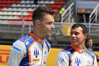 World © Octane Photographic Ltd. Thursday 7th May 2015. Trident – Luca Ghiotto and Oscar Tunjo. GP3 paddock – Circuit de Barcelona–Catalunya. Spain. Digital Ref. : 1247CB7D1748