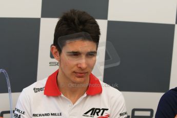 World © Octane Photographic Ltd. Saturday 9th May 2015. ART Grand Prix – Esteban Ocon (2nd). GP3 Qualifying Press Conference – Circuit de Barcelona–Catalunya. Spain. Digital Ref: 1255CB7D7419