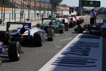 World © Octane Photographic Ltd. Saturday 9th May 2015. The cars queue to join the grid. GP3 Race 1 – Circuit de Barcelona–Catalunya. Spain. Digital Ref: