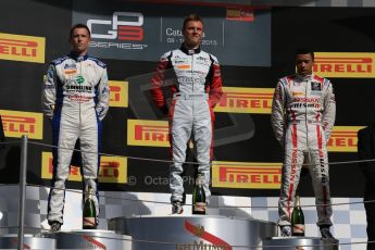 World © Octane Photographic Ltd. Sunday 10th May 2015. ART Grand Prix – Marvin Kirchhofer (1st), Koiranen GP – Jimmy Eriksson (2nd) and Carlin – Jann Mardenborough (3rd). GP3 Race 2 – Circuit de Barcelona–Catalunya. Spain. Digital Ref: 1262CB7D9593