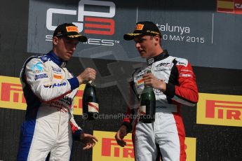 World © Octane Photographic Ltd. Sunday 10th May 2015. ART Grand Prix – Marvin Kirchhofer (1st) and Koiranen GP – Jimmy Eriksson (2nd). GP3 Race 2 – Circuit de Barcelona–Catalunya. Spain. Digital Ref: 1262CB7D9680