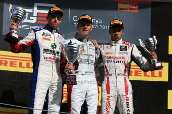 World © Octane Photographic Ltd. Sunday 10th May 2015. ART Grand Prix – Marvin Kirchhofer (1st), Koiranen GP – Jimmy Eriksson (2nd) and Carlin – Jann Mardenborough (3rd). GP3 Race 2 – Circuit de Barcelona–Catalunya. Spain. Digital Ref: 1262CB7D9691