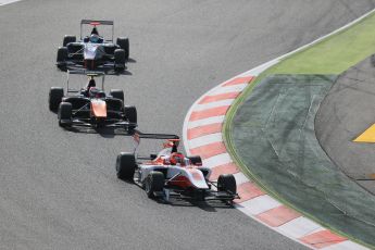 World © Octane Photographic Ltd. Sunday 10th May 2015. ART Grand Prix – Esteban Ocon, Trident – Luca Ghiotto and Koiranen GP – Matthew Parry. GP3 Race 2 – Circuit de Barcelona–Catalunya. Spain. Digital Ref: 1262LB1D9371