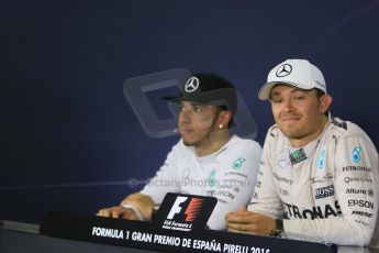 World © Octane Photographic Ltd. Mercedes AMG Petronas F1 W06 Hybrid – Nico Rosberg (1st), Lewis Hamilton (2nd). Sunday 10th May 2015, F1 Spanish GP Formula 1 Post-Race press conference, Circuit de Barcelona-Catalunya, Spain. Digital Ref: 1267CB7D0963